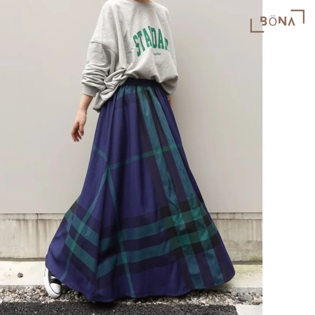 Lowy by Corners 格仔紋喇叭長裙 Check Flare Long Skirt