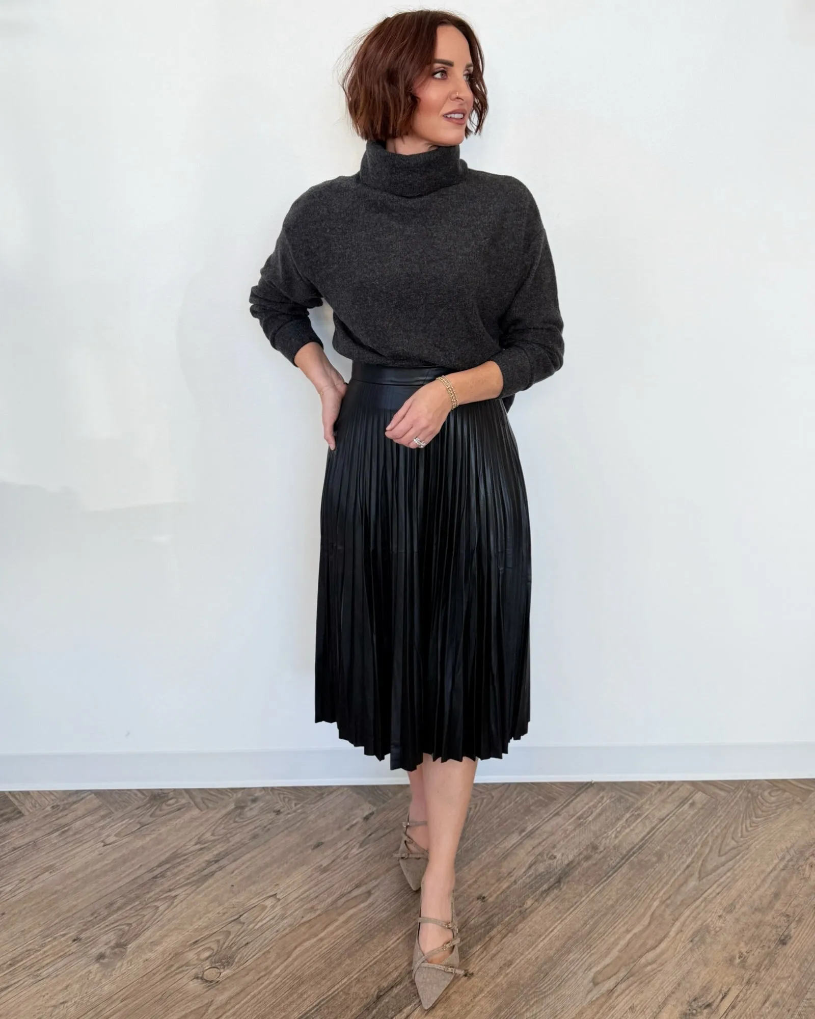 Maisel Pleated Faux Leather Skirt