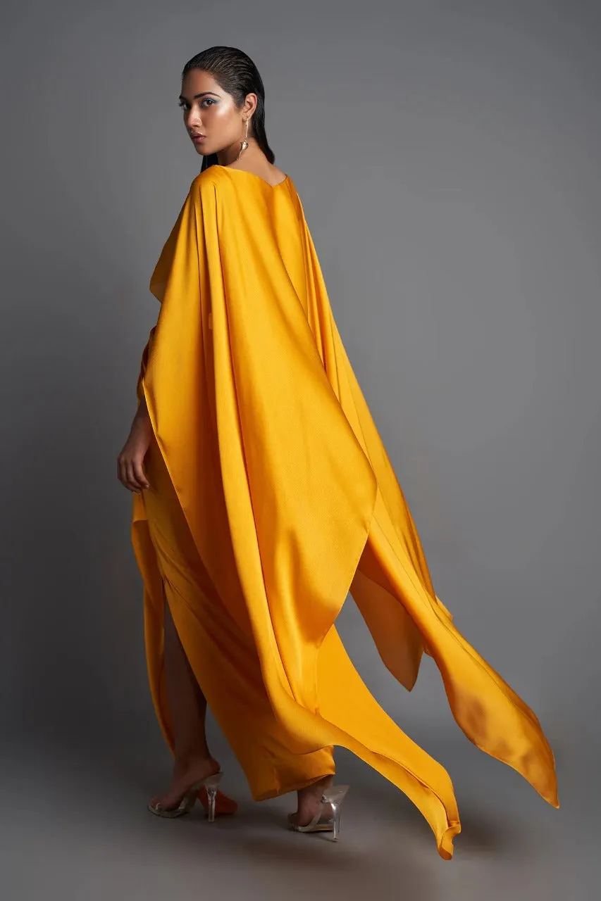 Metallic Yellow Top With Draped Skirt