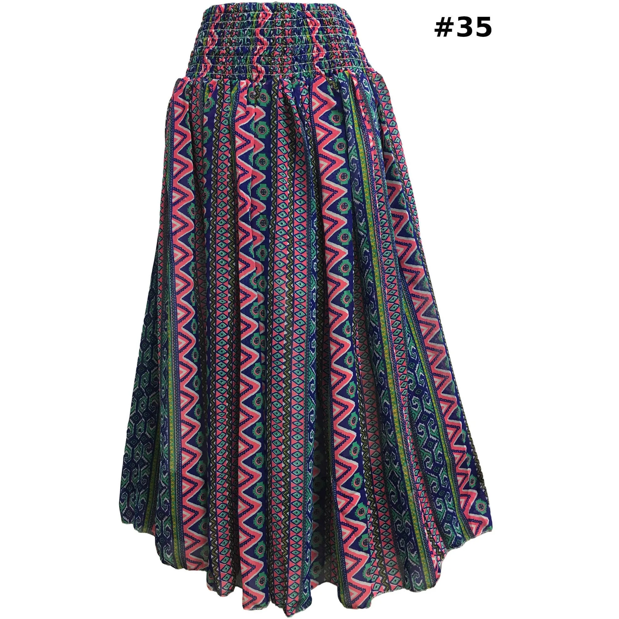 Missy Plus Smocked Waist Chiffon Georgette Sari Print boho Fashion Long Skirt Leena