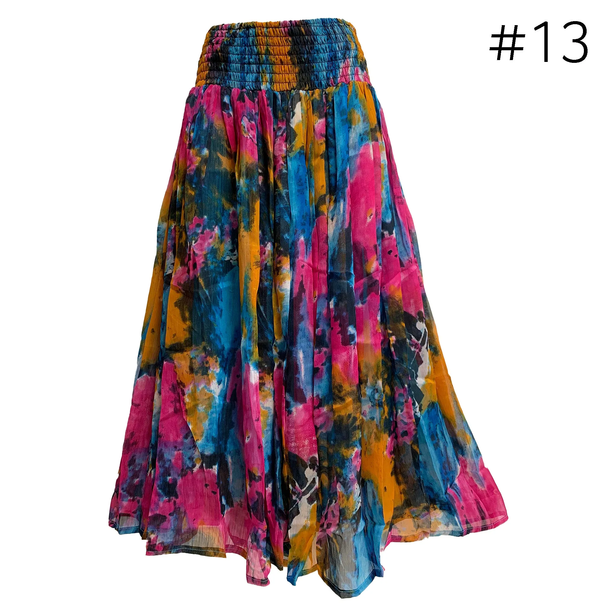 Missy Plus Smocked Waist Chiffon Georgette Sari Print boho Fashion Long Skirt Leena