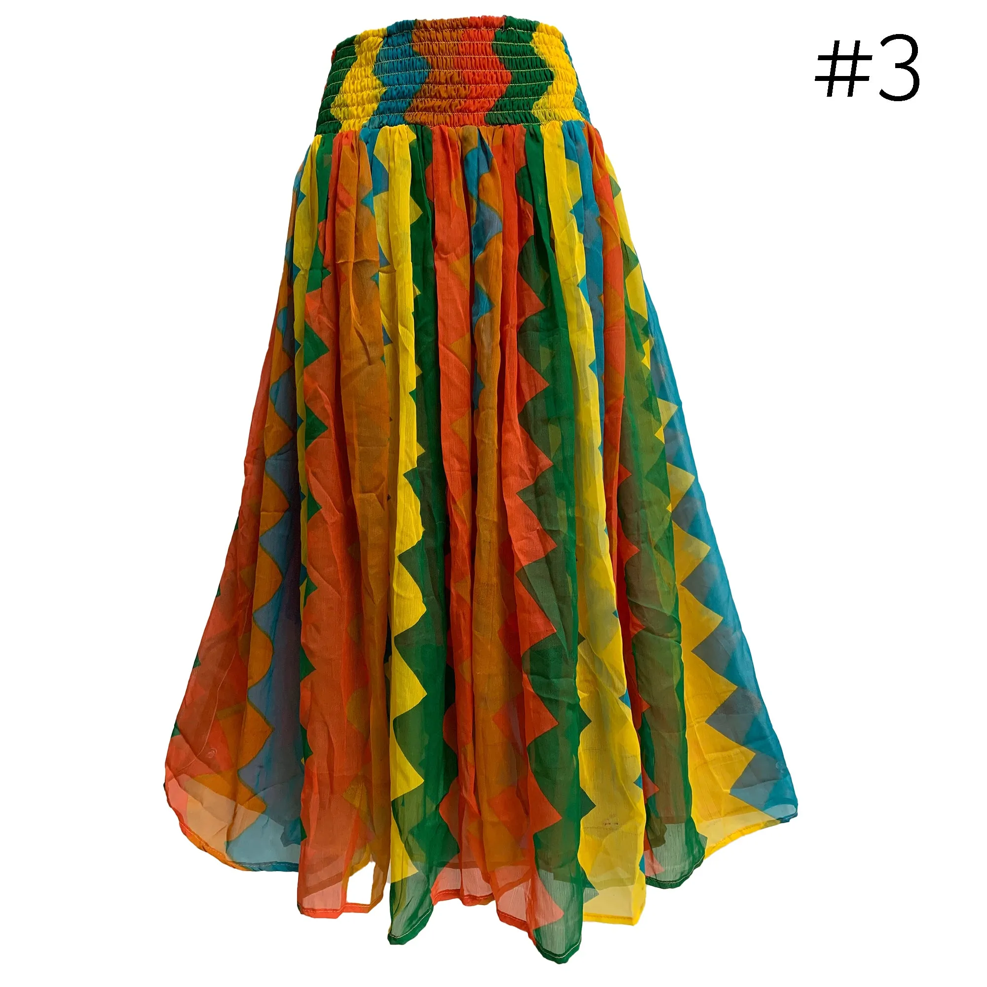 Missy Plus Smocked Waist Chiffon Georgette Sari Print boho Fashion Long Skirt Leena