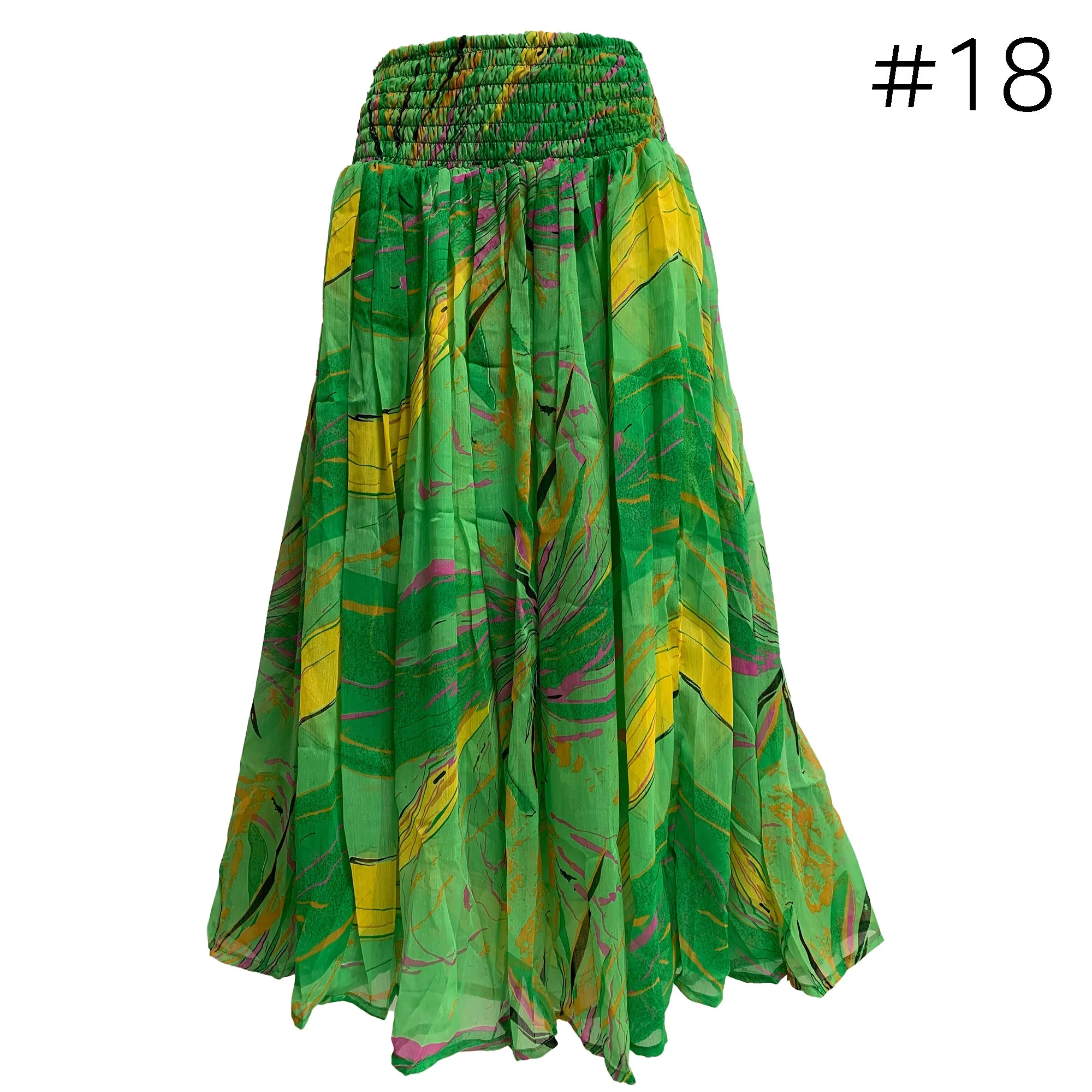 Missy Plus Smocked Waist Chiffon Georgette Sari Print boho Fashion Long Skirt Leena