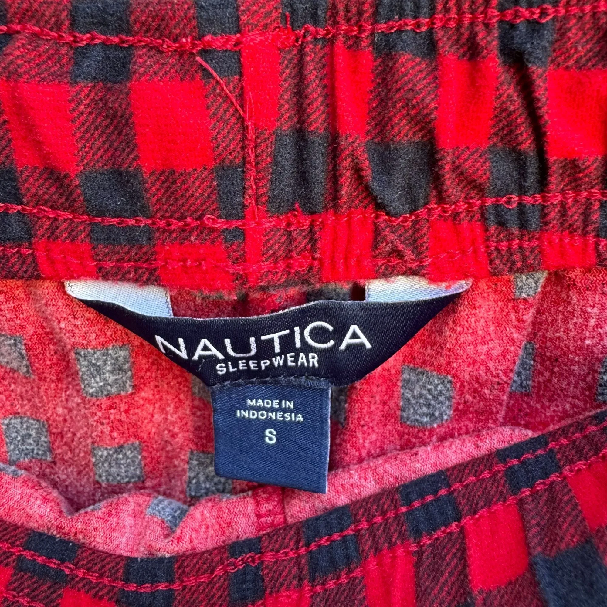 Nautica Men's Red & Black Plaid Flannel Pajama Elastic & Drawstring Waist Pants