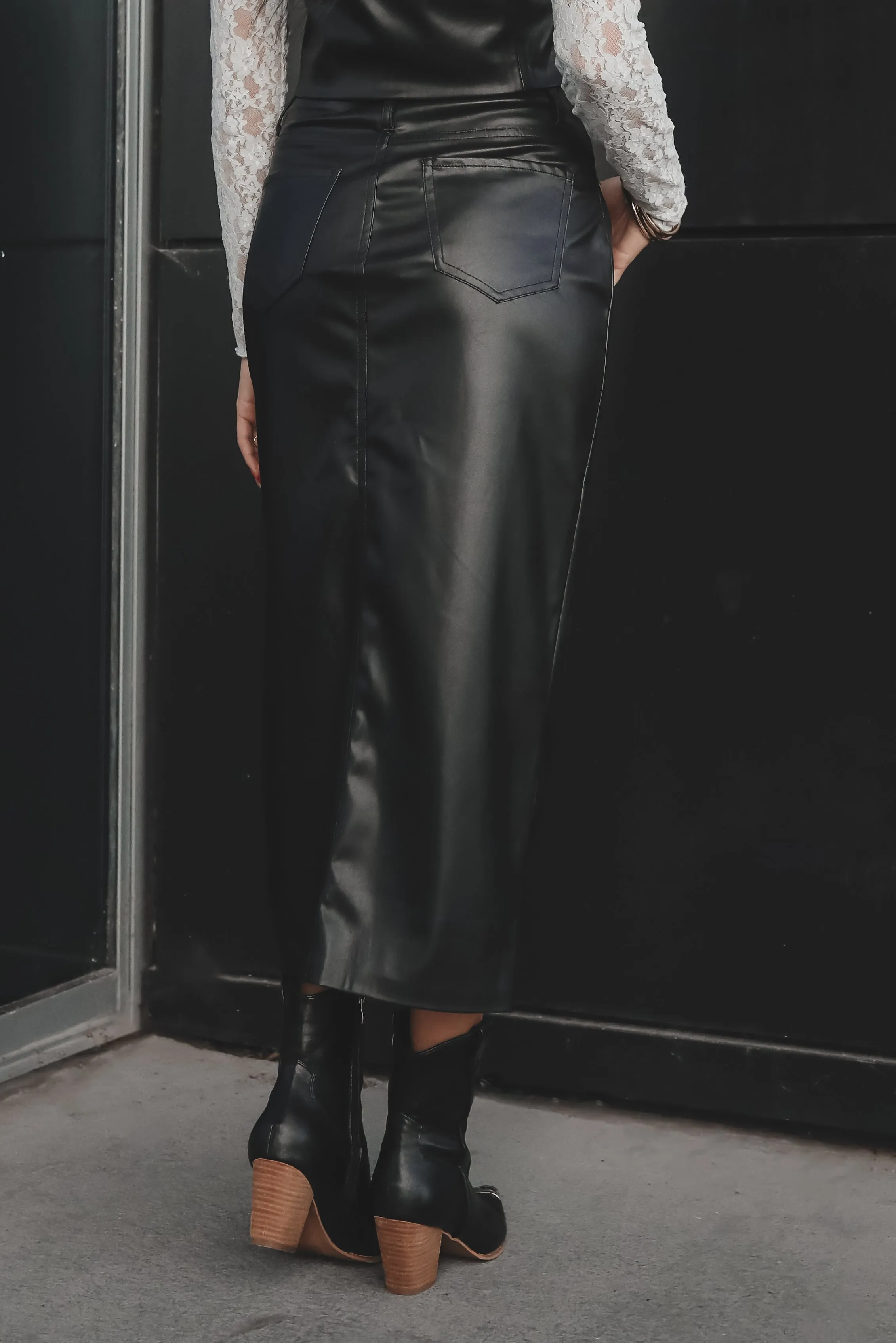 NIA Theresa Leather Midi Skirt