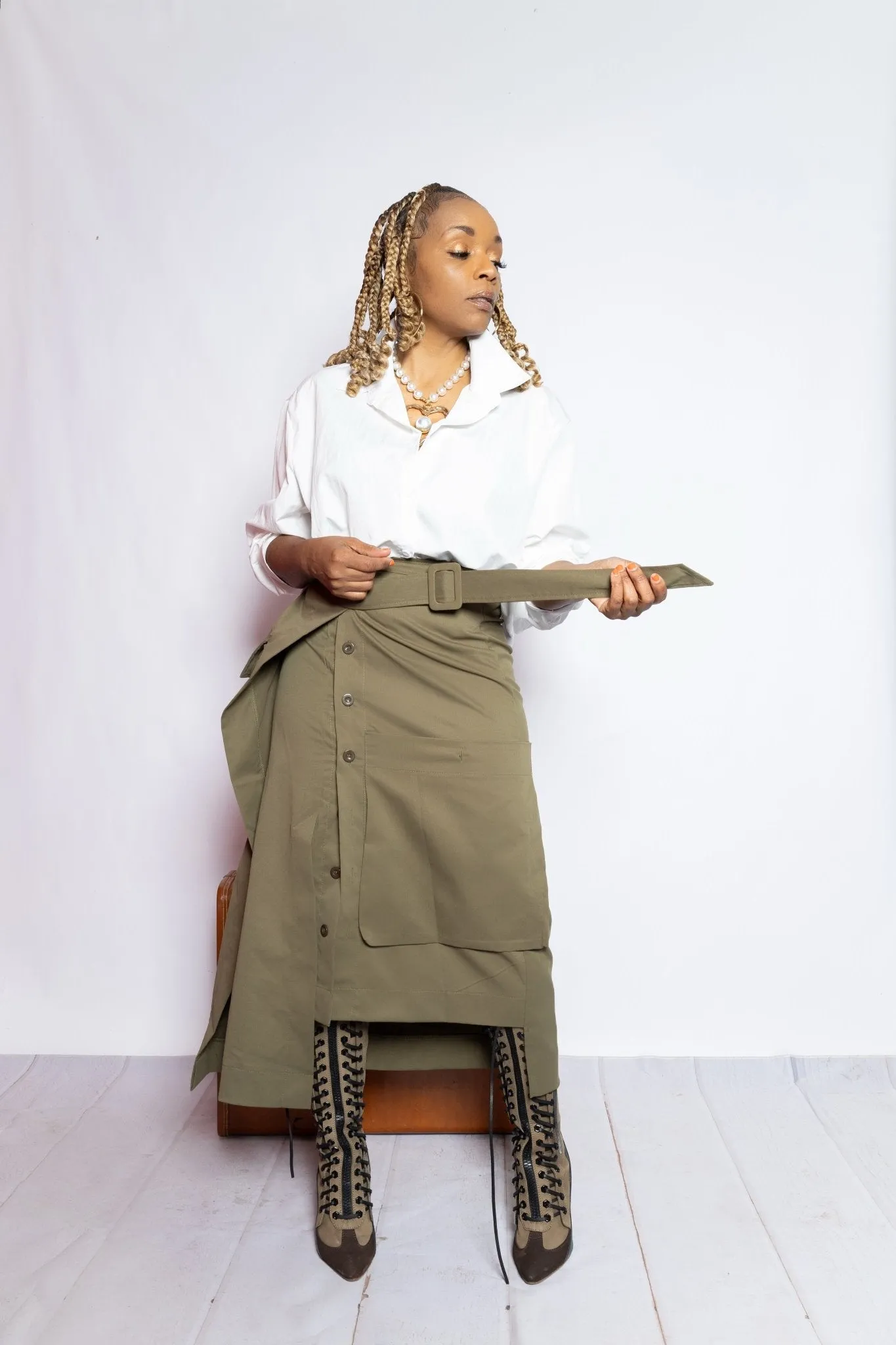 Olive Deep Pocket Skirt Preorder