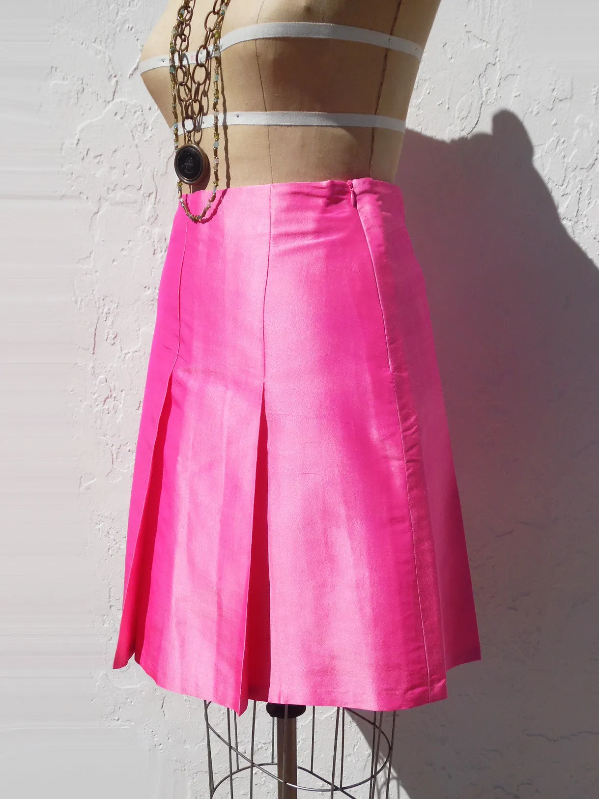 Pleated Cocktail Skirt Thai Silk Precious Pink