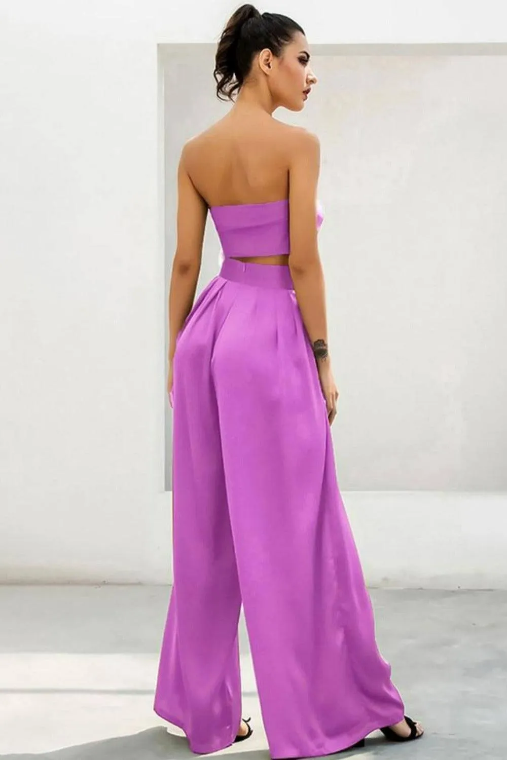 Purple Wide Leg Pants 2 Piece Set