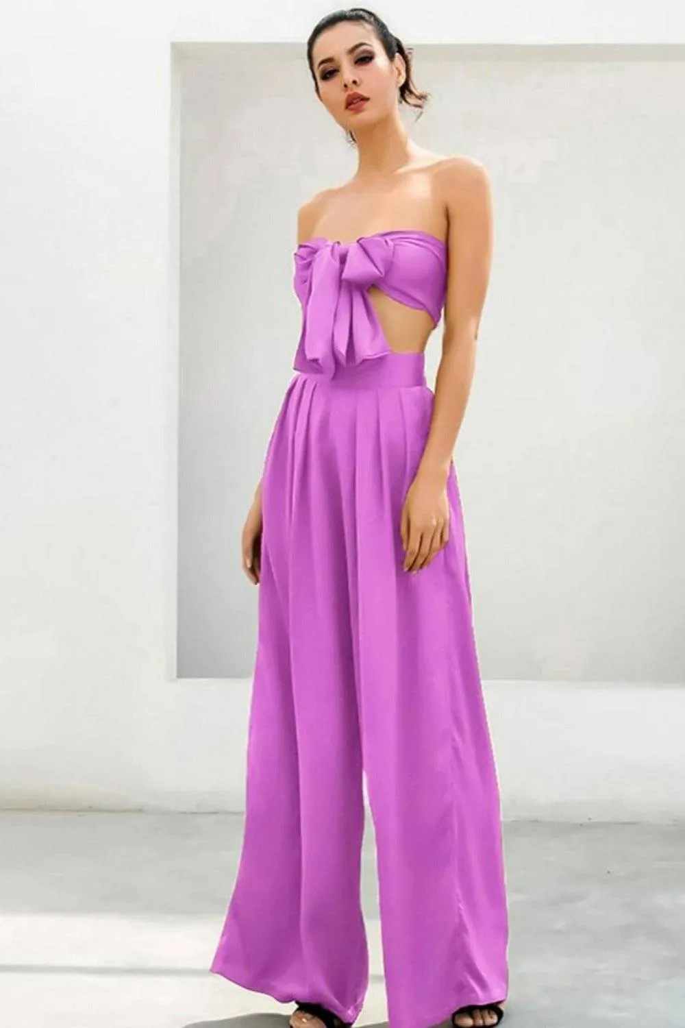 Purple Wide Leg Pants 2 Piece Set