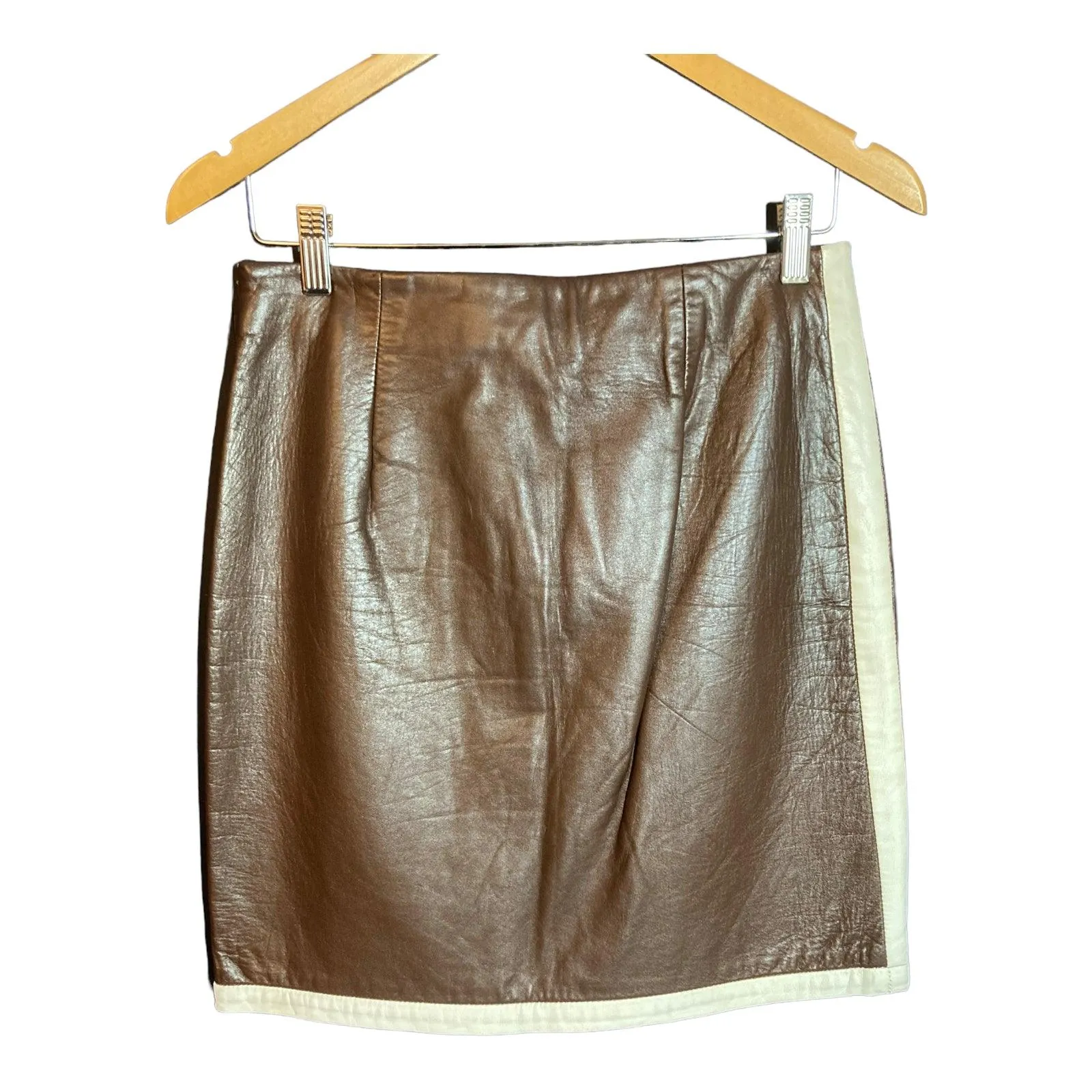 Ralph Lauren Leather Brown & Cream Skirt UK Size 10