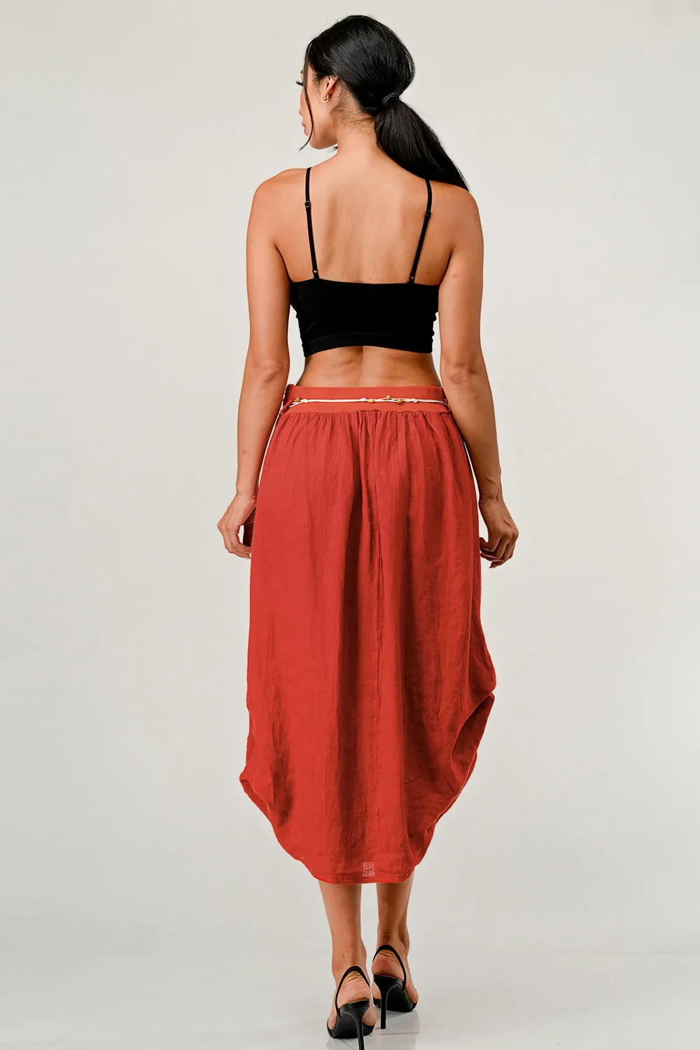 Raw Moda Italian Luna Ring  Belt Linen Skirt