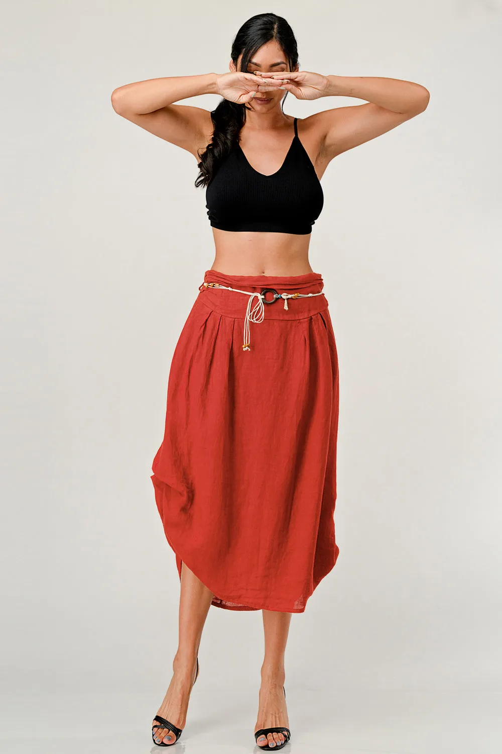 Raw Moda Italian Luna Ring  Belt Linen Skirt