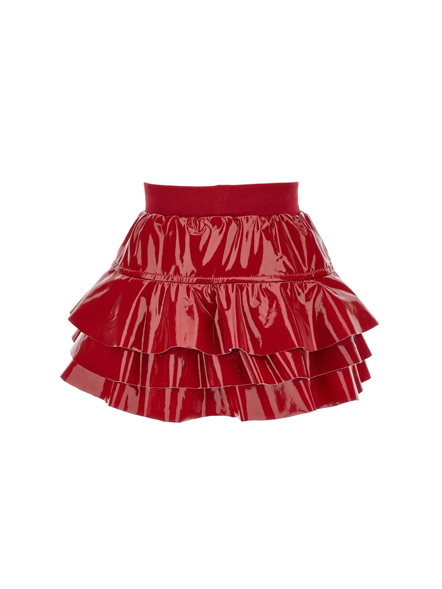 Red Shiny Leather Ruffled Skirt