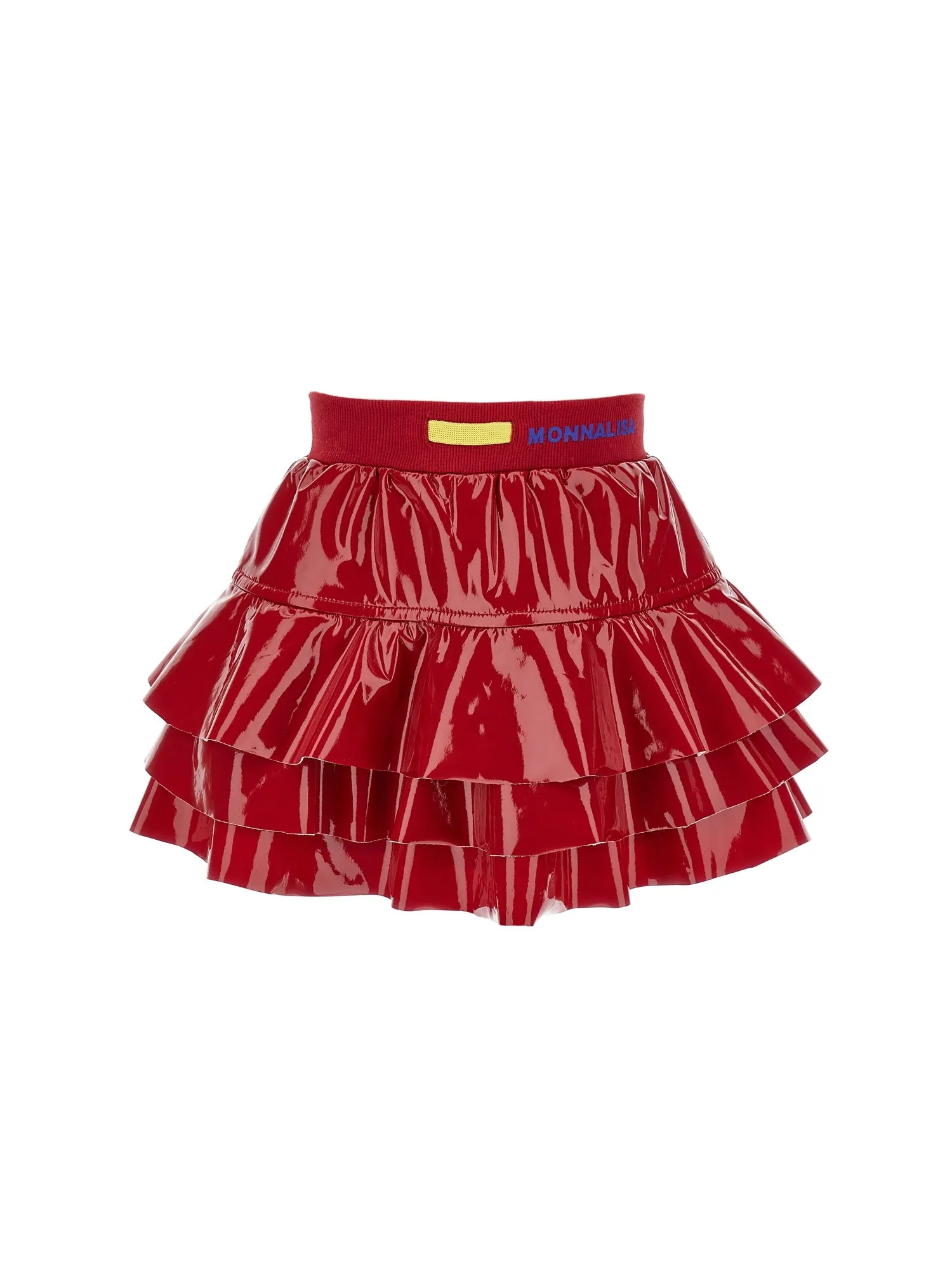 Red Shiny Leather Ruffled Skirt