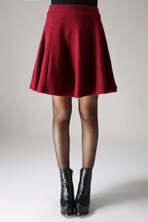 Red skirt mini skirt wool skirt winter skirt 1098