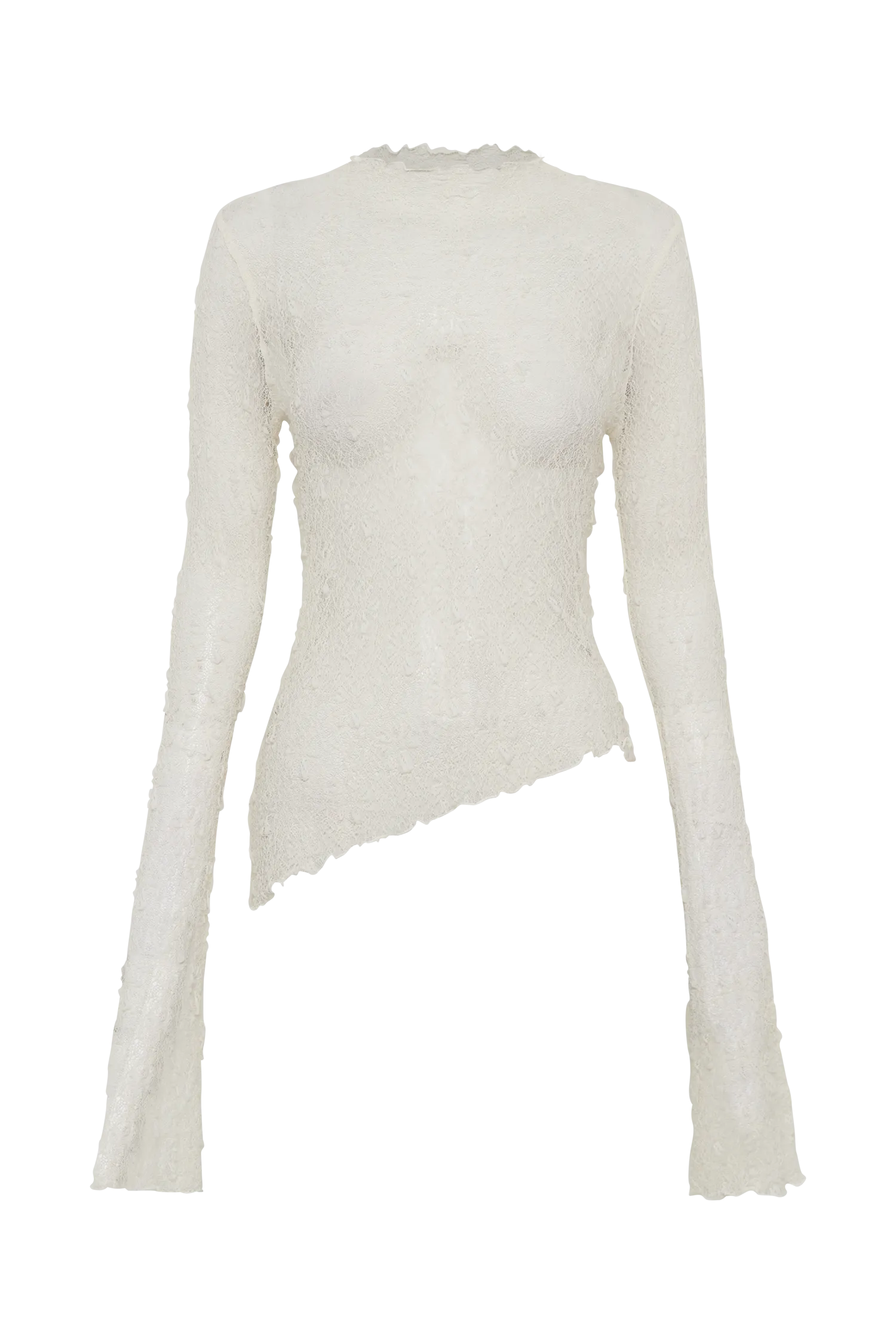 Riley Sheer Lace Long Sleeve Top - Ivory