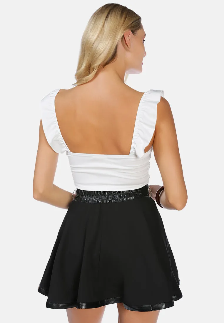 Rings Clamp Leather Trim Detail Mini Skirt