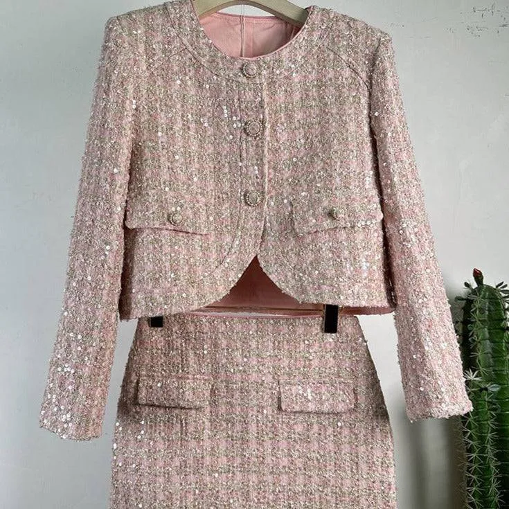 Rosalie Button Down Tweed Jacket & Mini Skirt