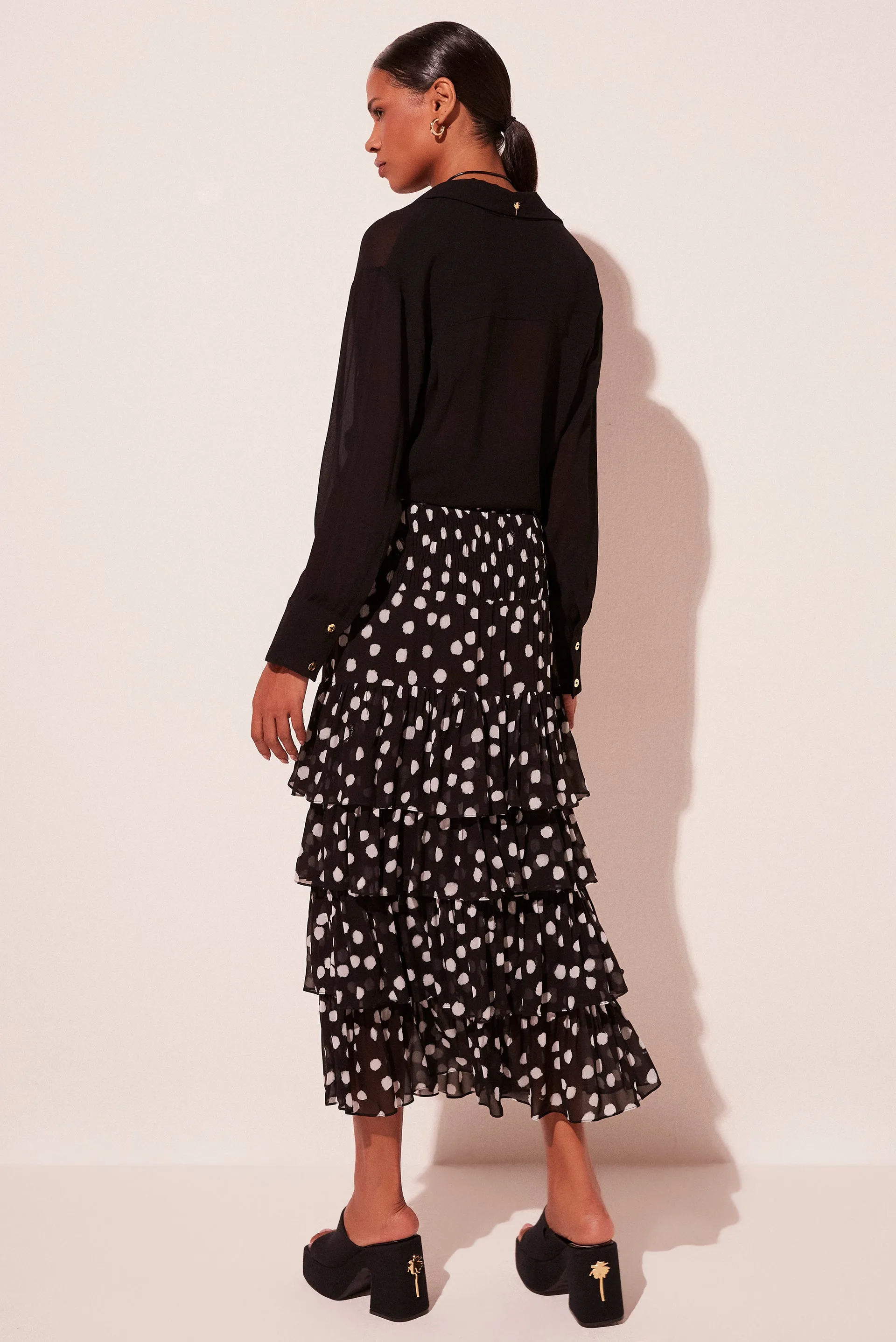 Rustic Polka Dot Ruffled Midi Skirt E4617A2042