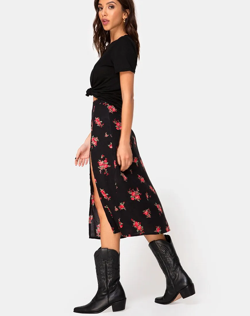 Saika Midi Skirt in Soi Rose Black and Red