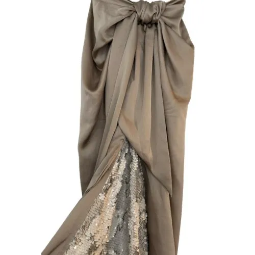 Satin draped skirt with sequin matte detailing