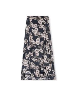 Side Pleat Floral Silk Skirt 184