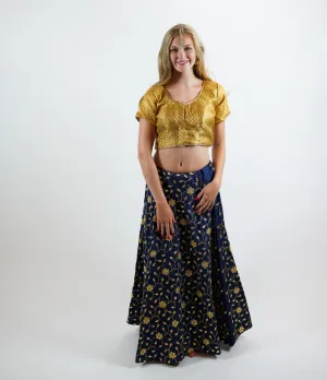 Silk Dark Navy Blue Gotta Patti Work Lehenga Skirt