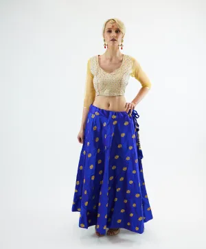 Silk  Embroidered Egyptian Blue Lehenga Skirt