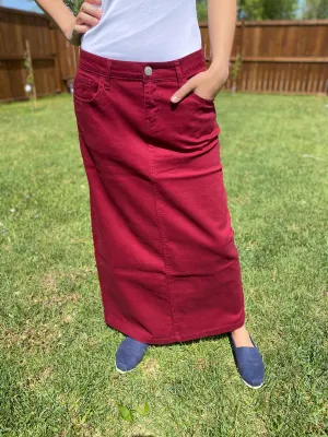 “Skylar” in Wine Coloured Twill Long Skirt