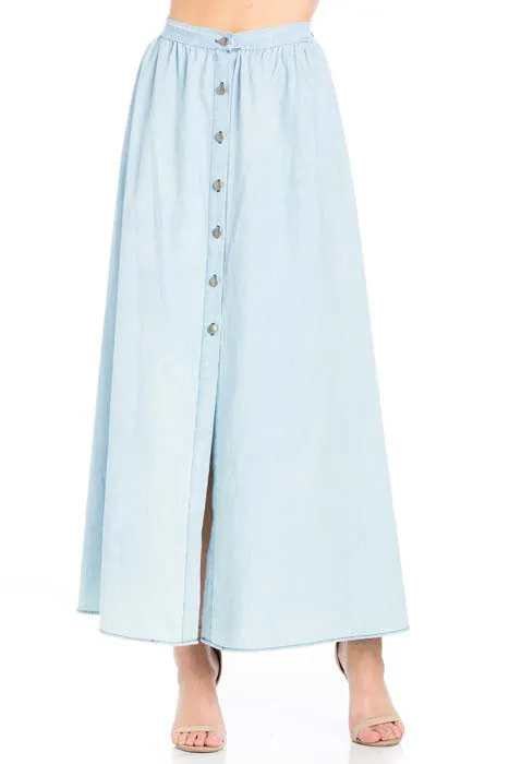 SLR40005-MED.WASH Button Down A-line Skirt