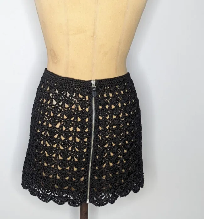 Soda Black Crochet Mini Skirt