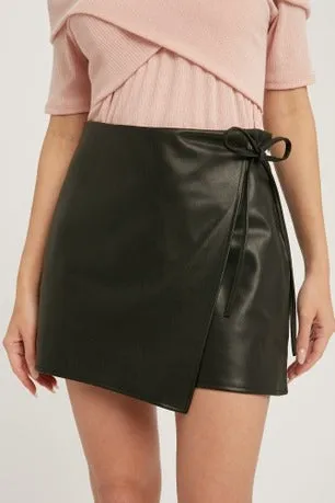 Sofia Women's Genuine Leather Mini Length Crossover Skirt