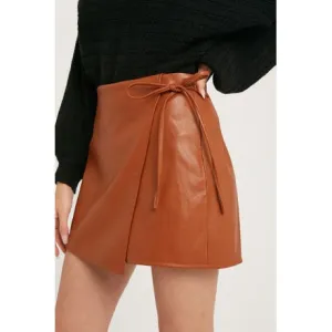 Sofia Women's Genuine Leather Mini Length Crossover Skirt