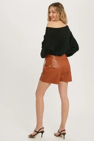 Sofia Women's Genuine Leather Mini Length Crossover Skirt