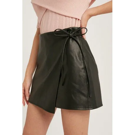 Sofia Women's Genuine Leather Mini Length Crossover Skirt