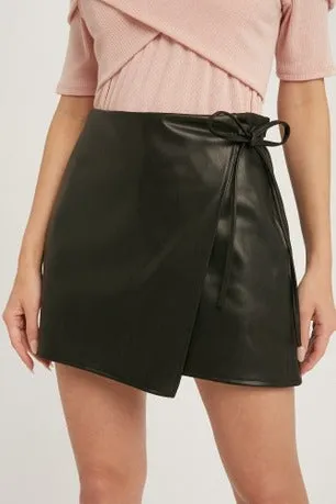 Sofia Women's Genuine Leather Mini Length Crossover Skirt