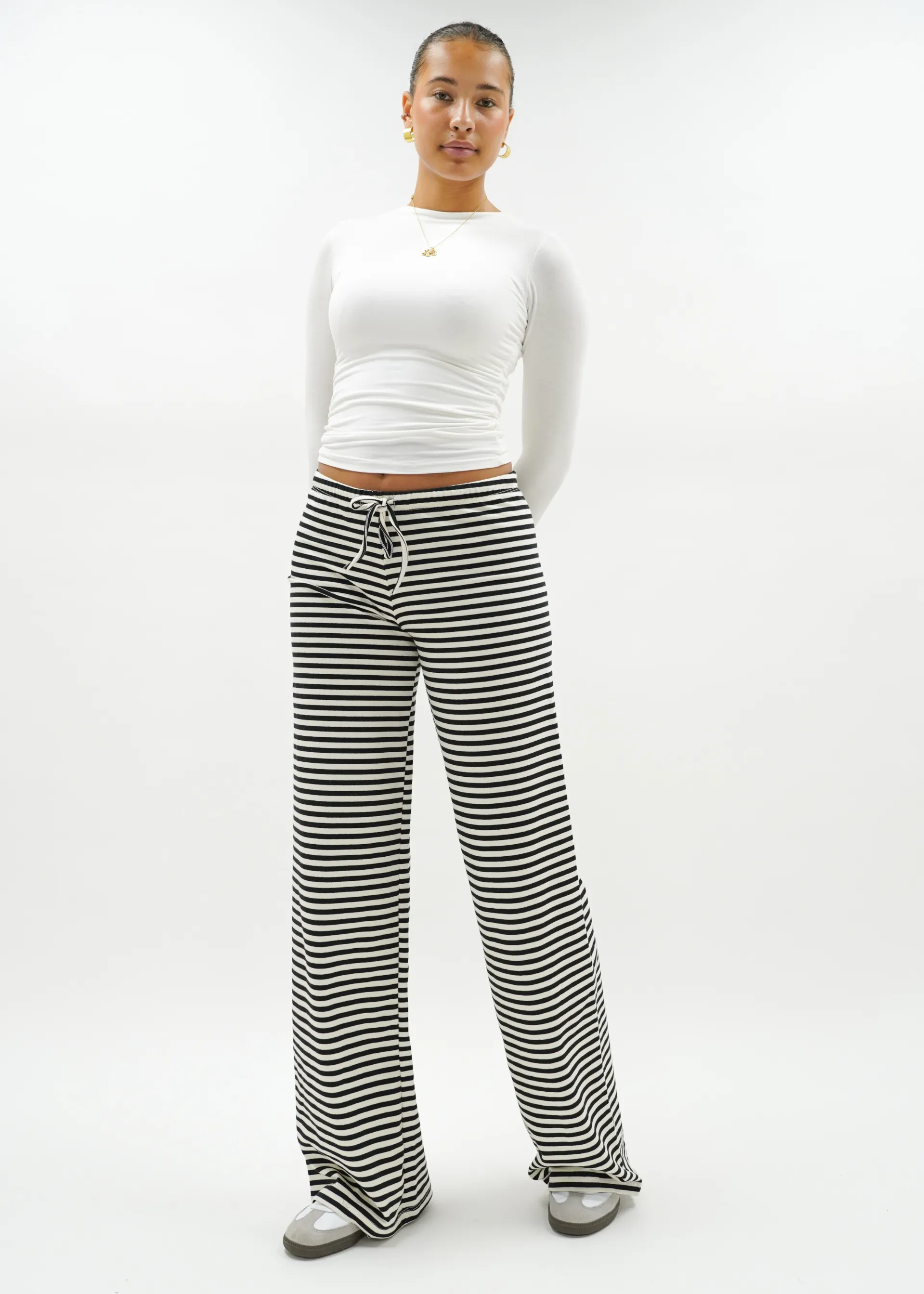 Soft striped pants crème/black (tall)