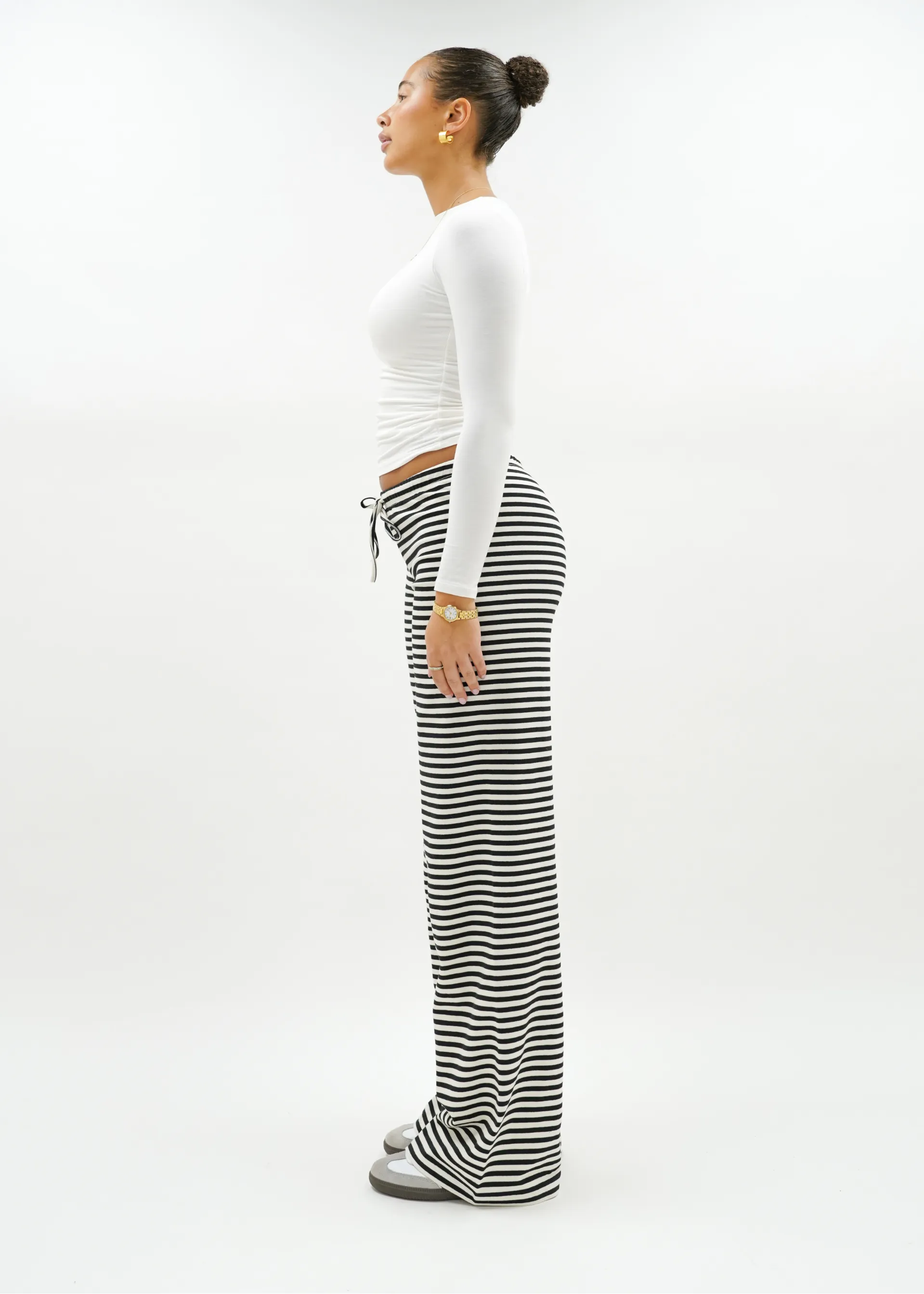 Soft striped pants crème/black (tall)