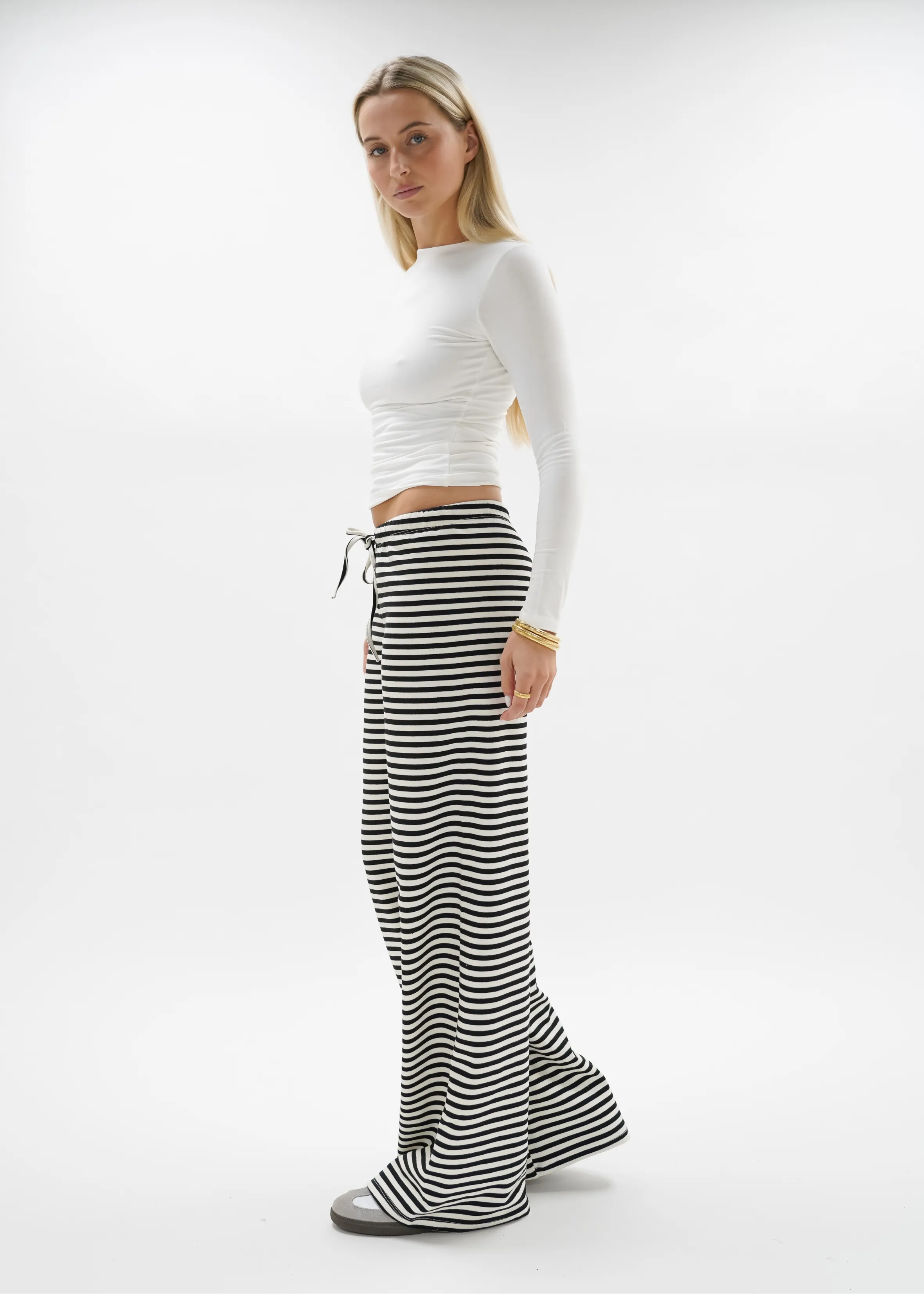 Soft striped pants crème/black (tall)