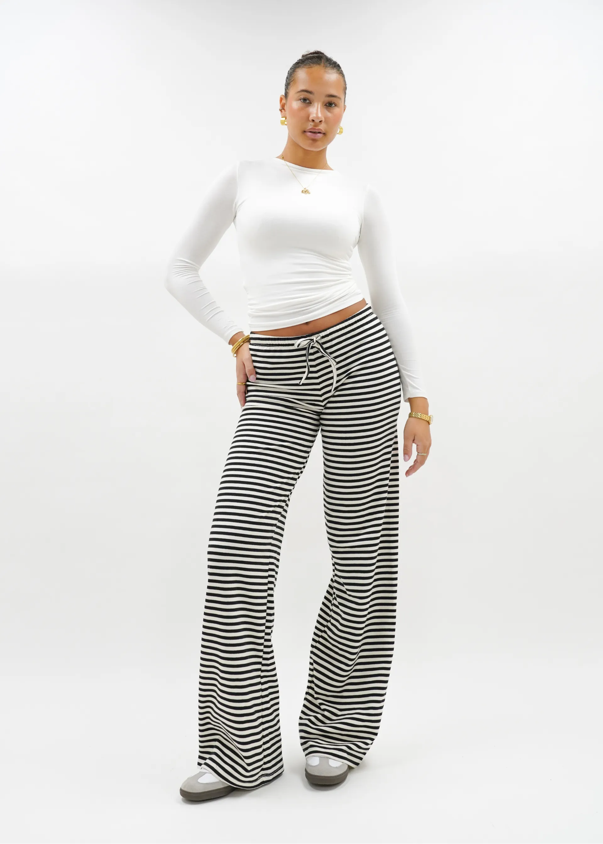 Soft striped pants crème/black (tall)