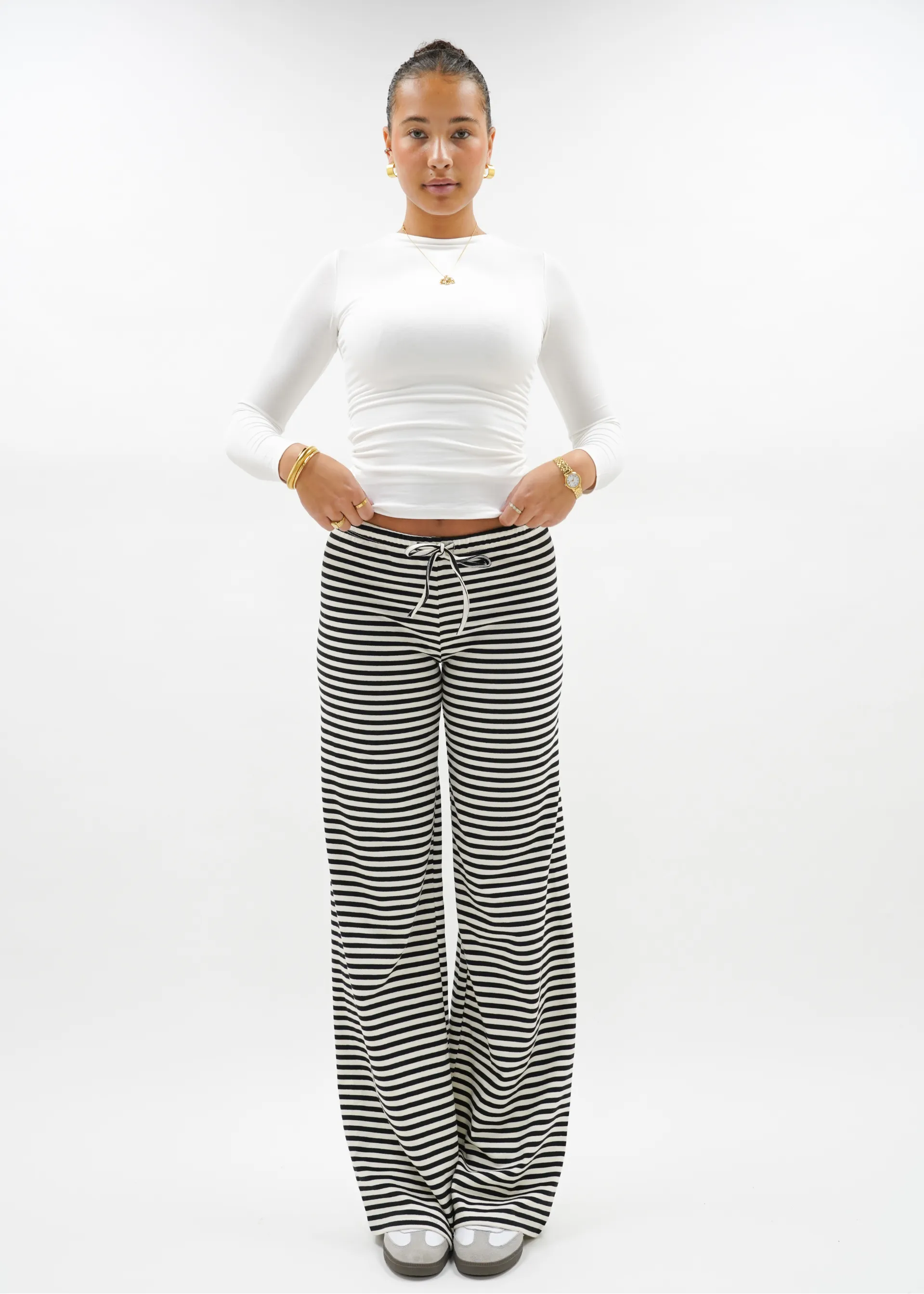 Soft striped pants crème/black (tall)