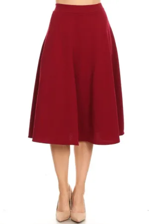 Solid high waisted, A-line, midi skirt