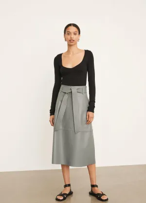 Stitched Belt Leather Skirt in Sea Stone