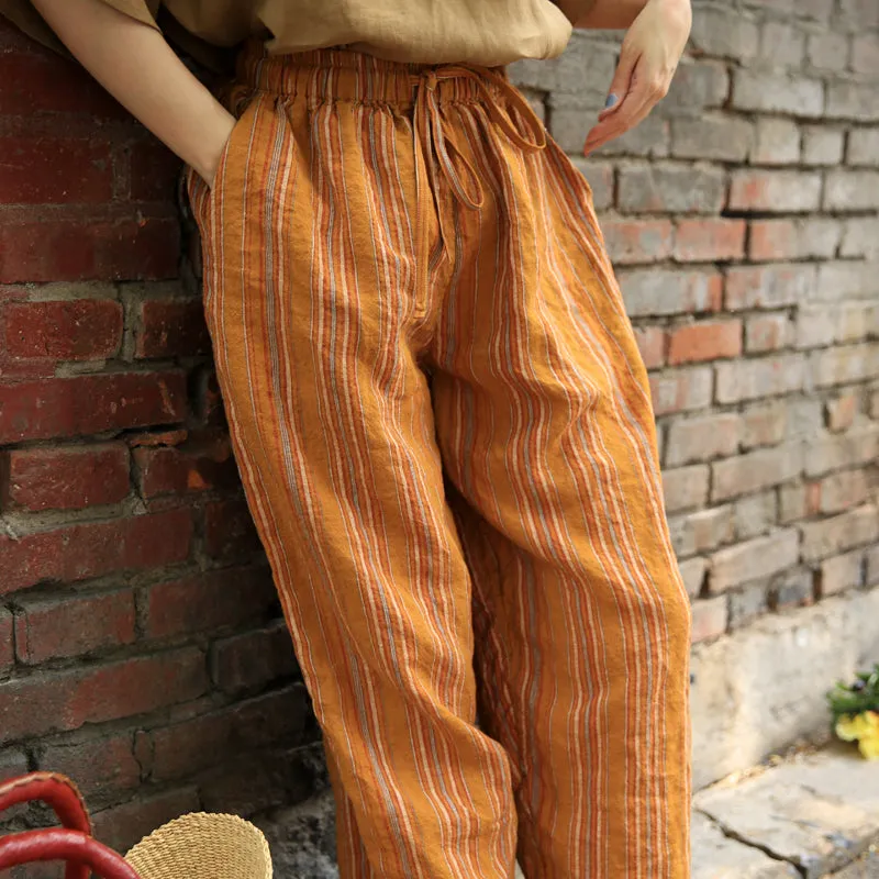 Stripe Women Casual Wide Leg Linen Pants Z98402