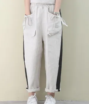 Summer Loose Linen Wide Leg Women Casual Pants Elastic Waist WG05131