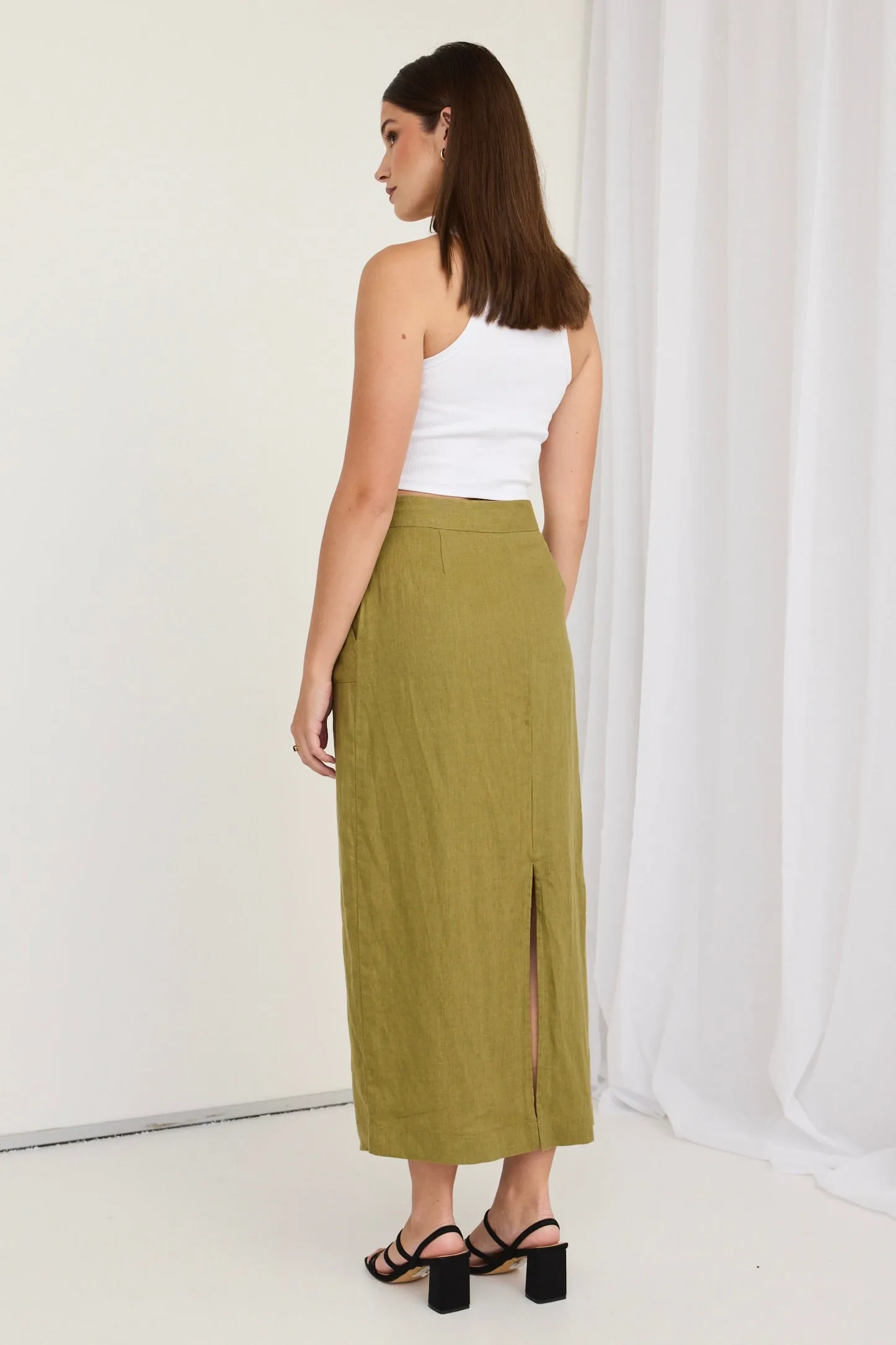 Tempt Pickle Linen Utilitarian Midi Skirt