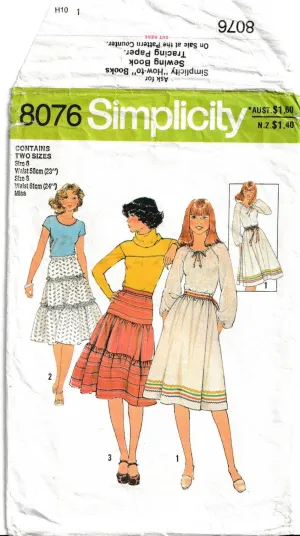 Tiered Skirt & Wrap Skirt - Small - Vintage Pattern - Simplicity 8076 - 1977