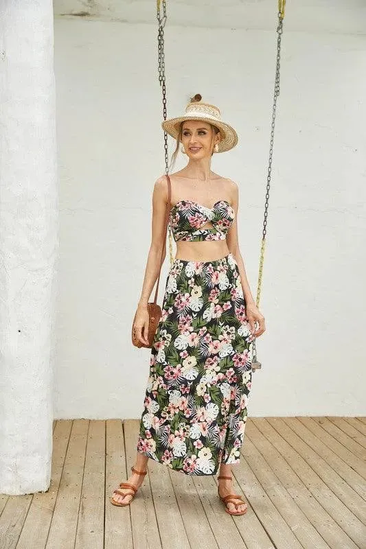 Two Piece Floral Long Skirt Set