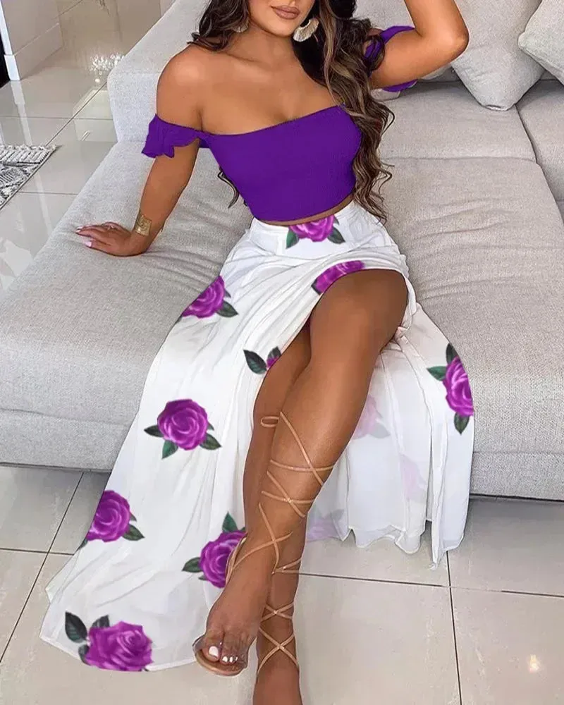 Two Piece High Spit Summer Skirt Set