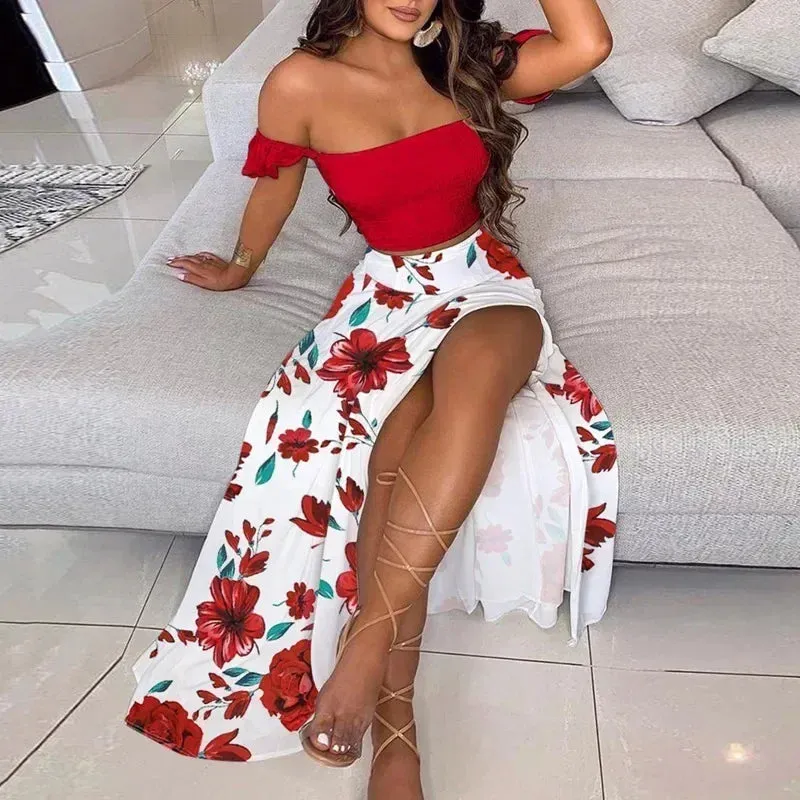 Two Piece High Spit Summer Skirt Set